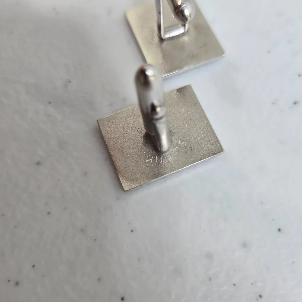 Swank Cufflinks Silver Tone Black Rectangle Diagonal Modern Stylized